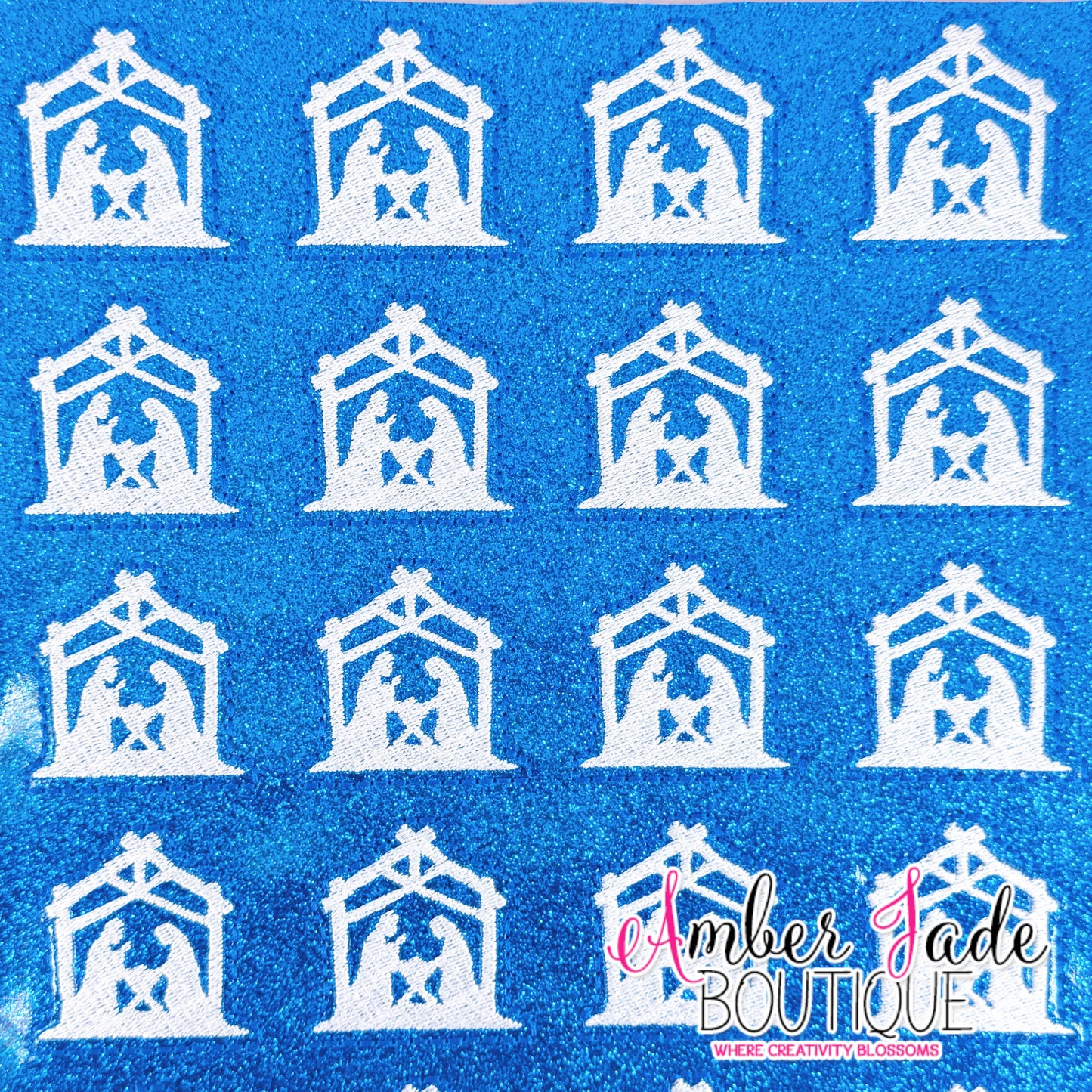 Nativity Scene - Blue Glitter