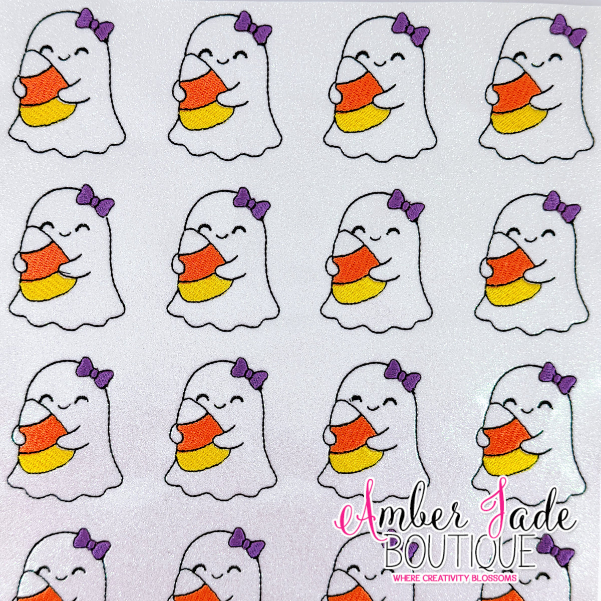 Candy Corn Ghost - Purple Bow