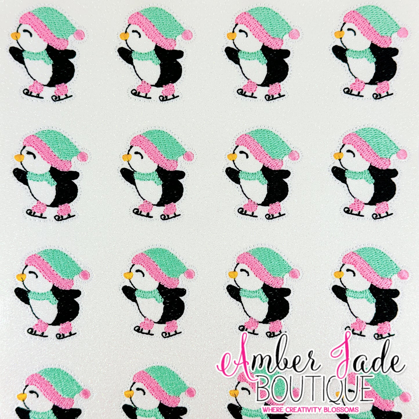Ice Skating Penguin - Mint/Pink
