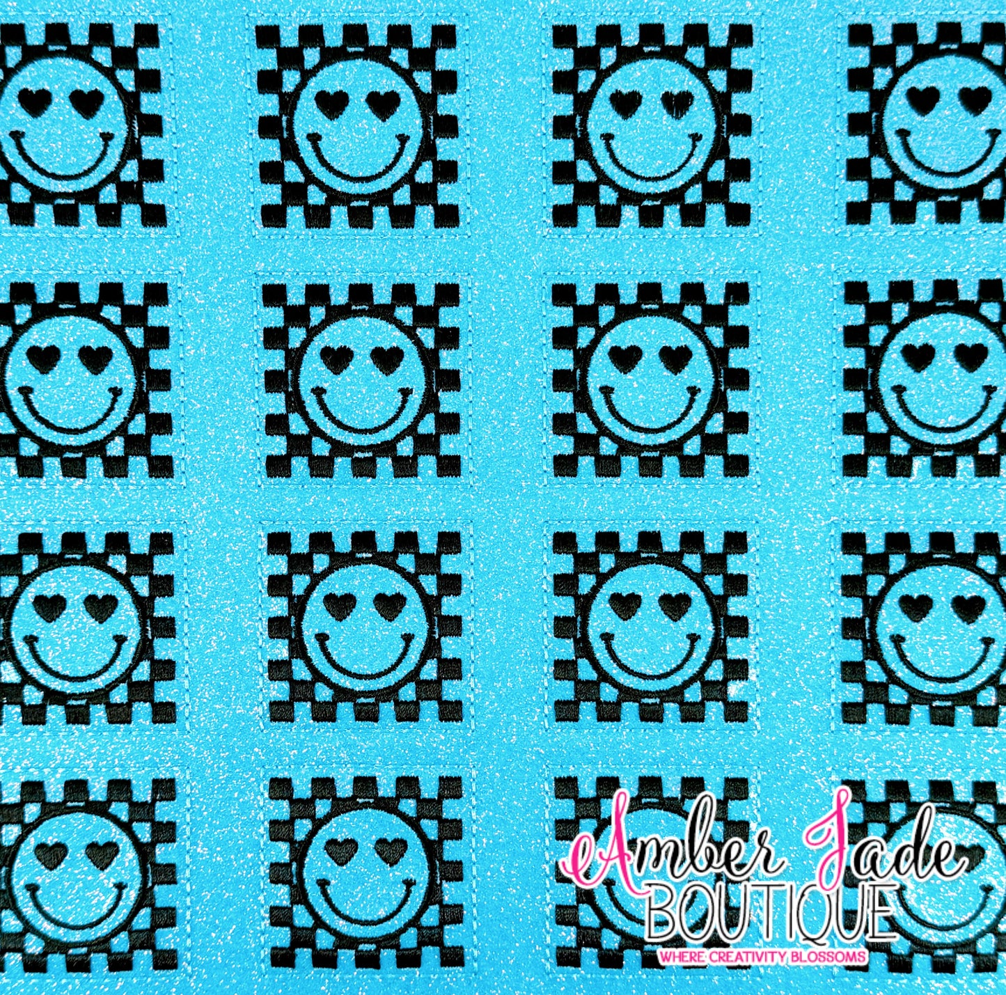 Checkered Happy Face - BLUE