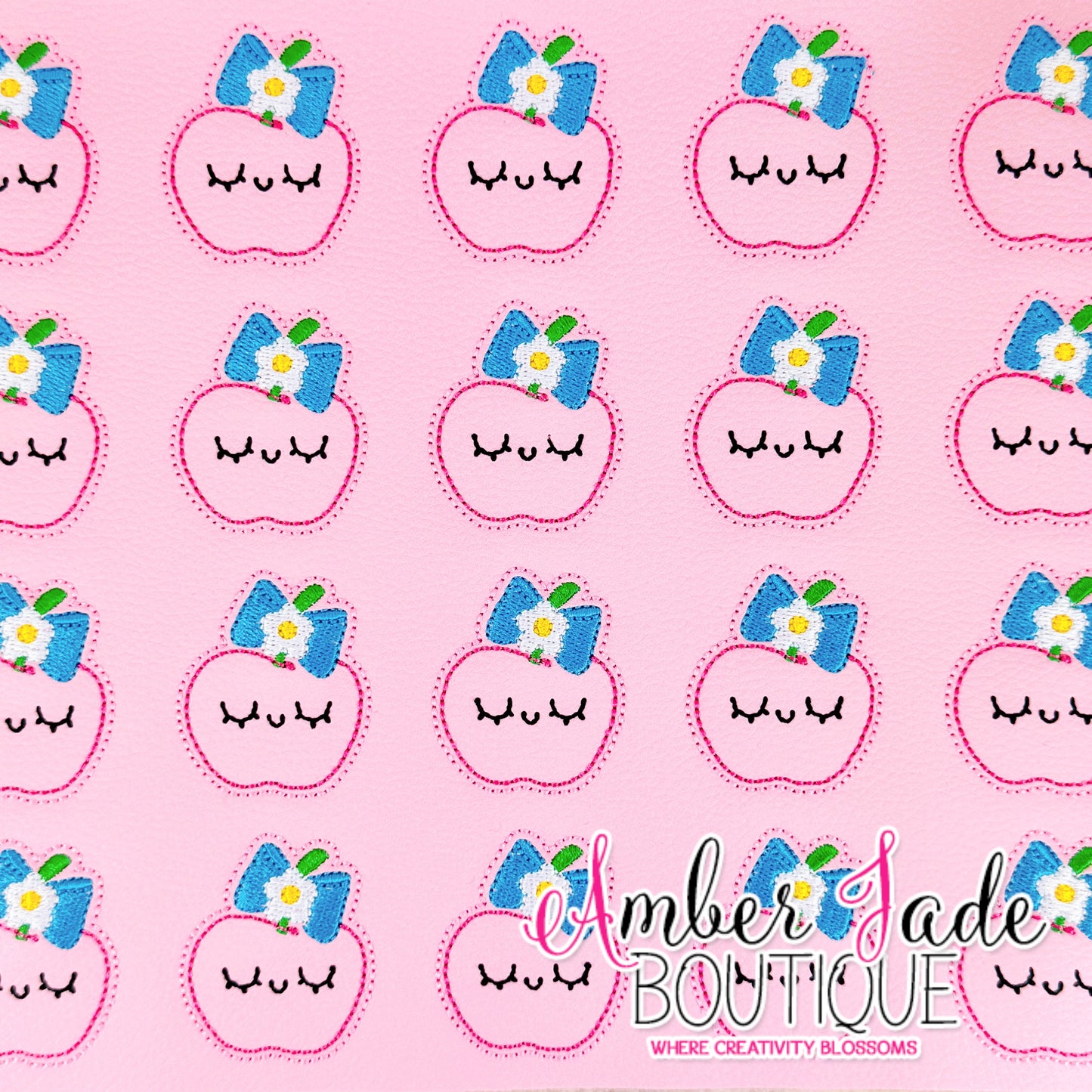 Pink Apple with Blue Bow