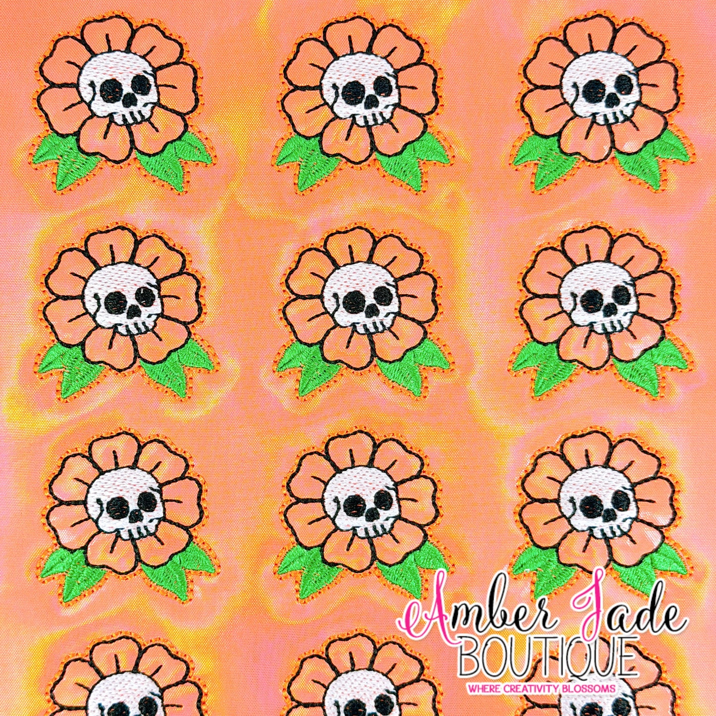 Skull Flower with Leaves - ORANGE