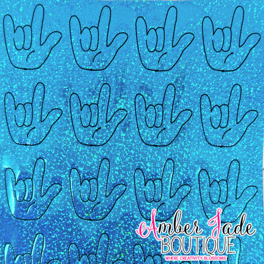 ASL I Love You Hand - Confetti Blue