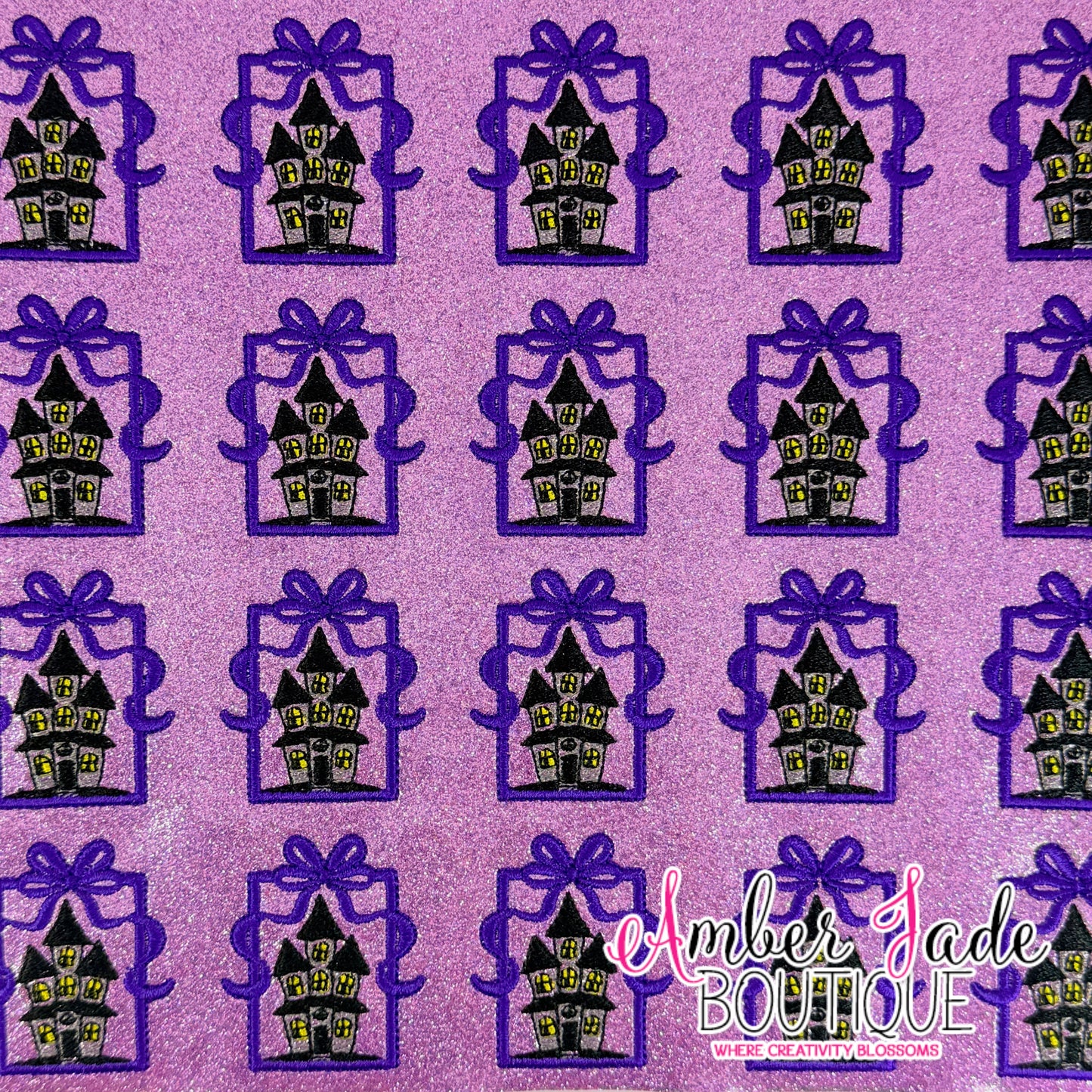 Vintage Haunted House Frame - Purple Glitter