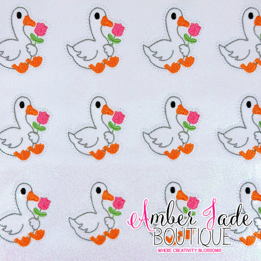 Goose Holding Pink Flower