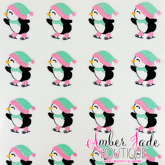 Ice Skating Penguin - Mint/Pink