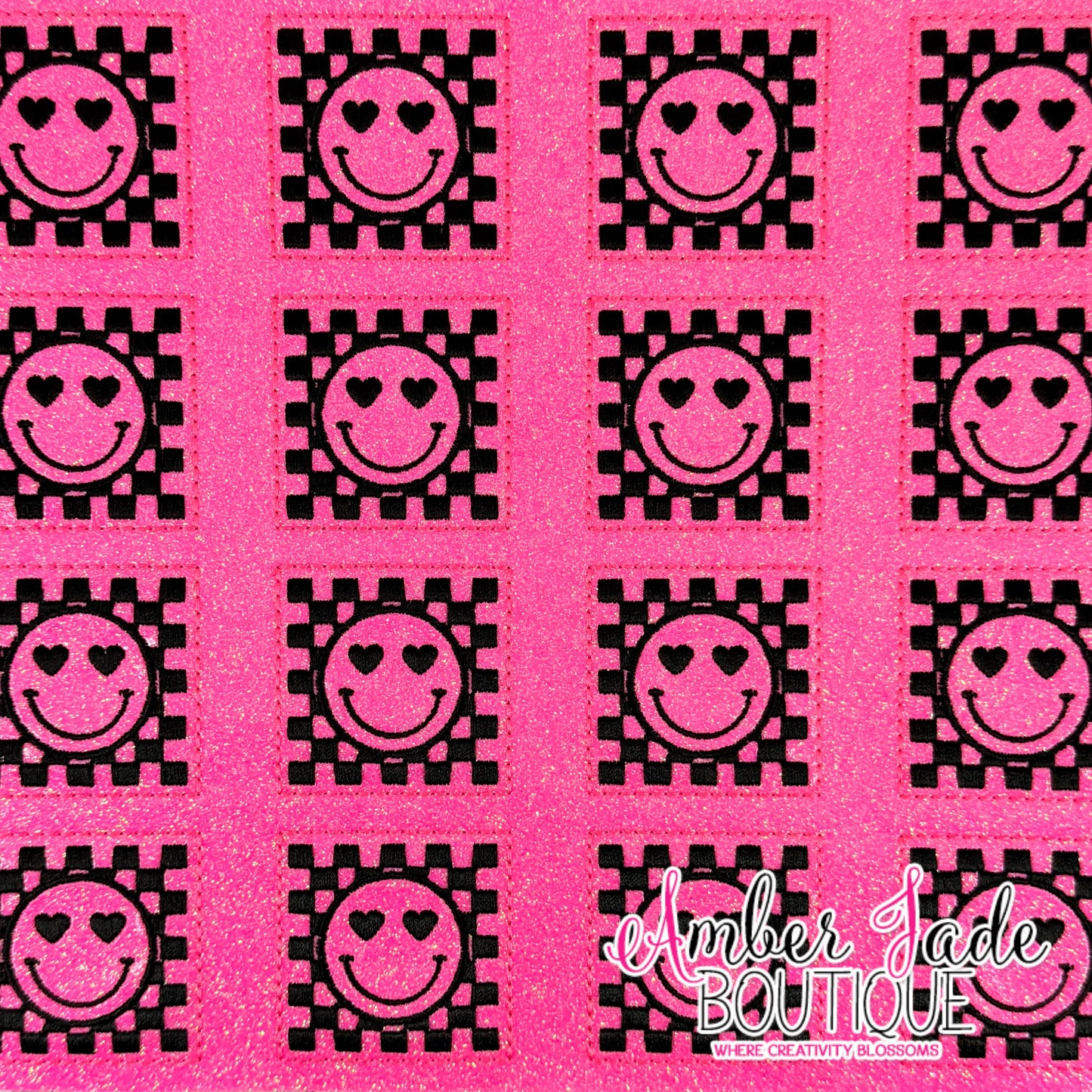 Checkered Happy Face - PINK