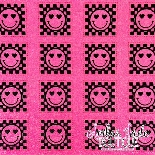 Checkered Happy Face - PINK