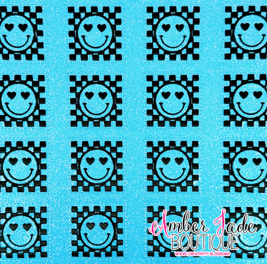 Checkered Happy Face - BLUE