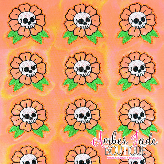Skull Flower with Leaves - ORANGE