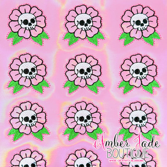 Skull Flower with Leaves - PINK